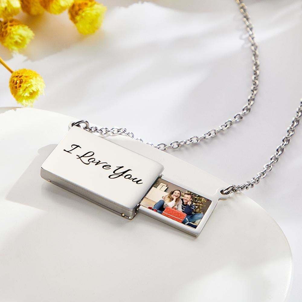 Custom Engraved Photo Necklace Pull-out Creative Commemorative Gifts for Couples -