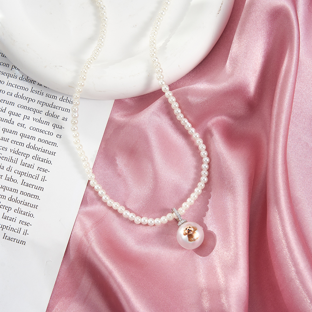 Custom Pet Photo Pearl Necklace Personalized Pet Portrait Pearl Chain Can Be Adjustable Pendant Necklace Natural Pearl Jewelry Gift For Pet Lovers