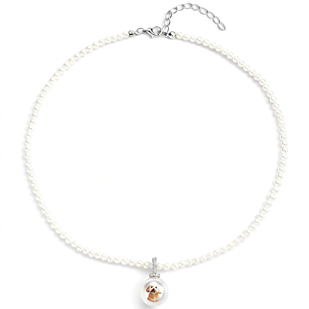 Custom Pet Photo Pearl Necklace Personalized Pet Portrait Pearl Chain Can Be Adjustable Pendant Necklace Natural Pearl Jewelry Gift For Pet Lovers