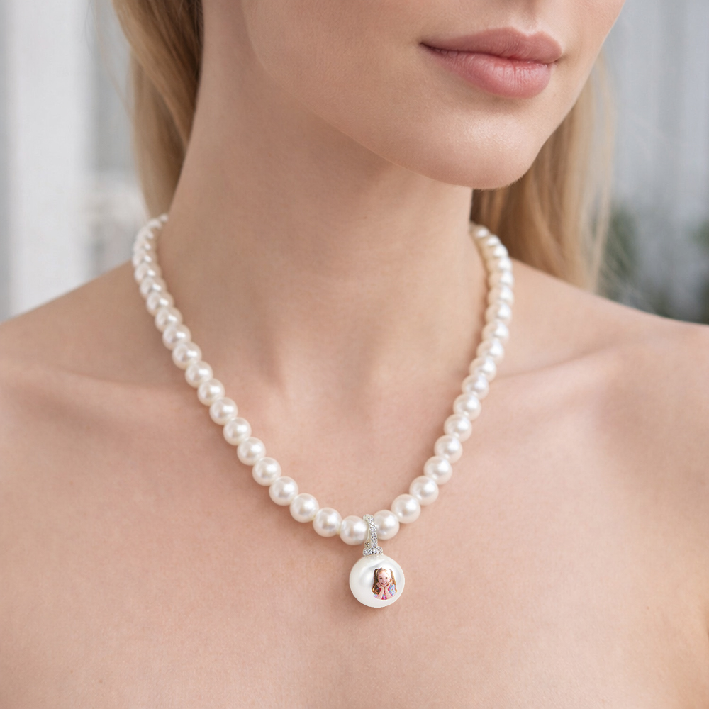 Custom Pet Photo Pearl Necklace Personalized Pet Portrait Pearl Chain Can Be Adjustable Pendant Necklace Natural Pearl Jewelry Gift For Pet Lovers