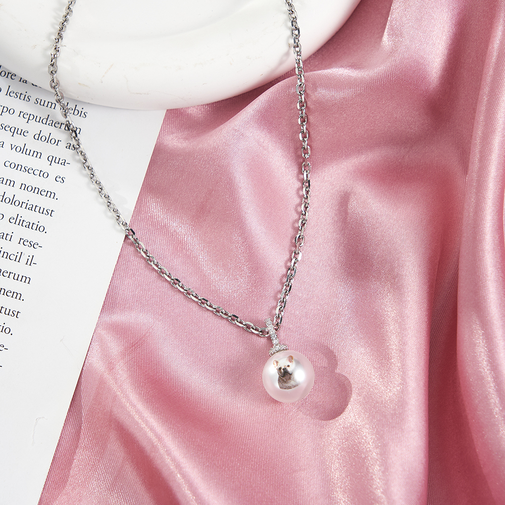 Custom Pet Photo Pearl Necklace Personalized Pet Portrait Pearl Chain Can Be Adjustable Pendant Necklace Natural Pearl Jewelry Gift For Pet Lovers