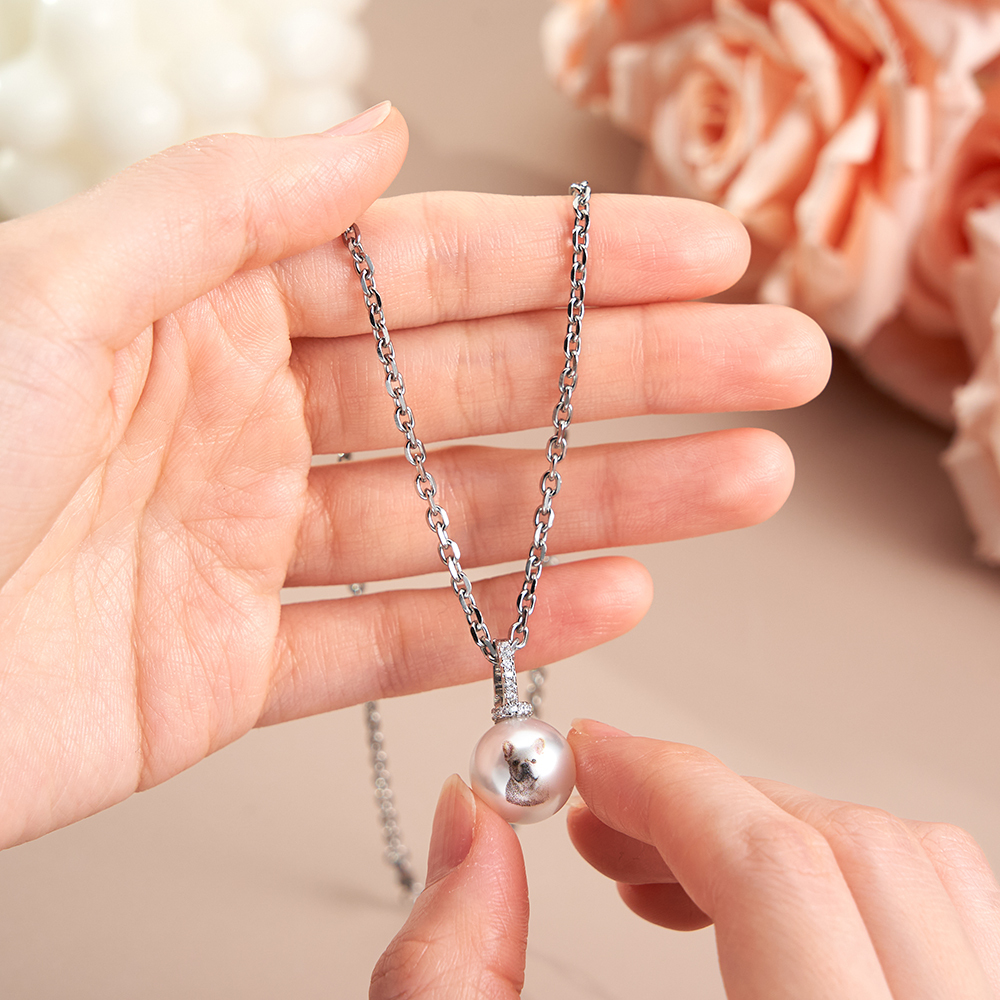 Custom Pet Photo Pearl Necklace Personalized Pet Portrait Pearl Chain Can Be Adjustable Pendant Necklace Natural Pearl Jewelry Gift For Pet Lovers