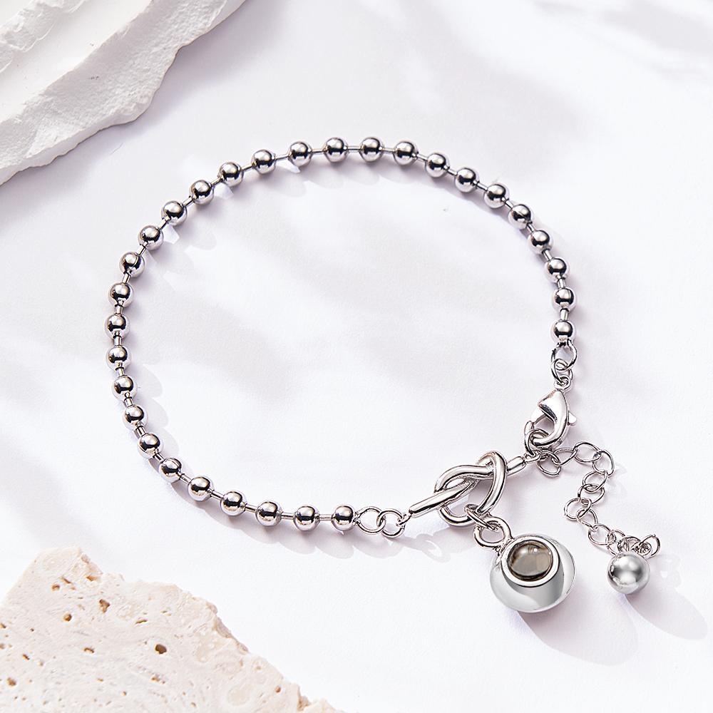 Custom Photo Projection Bracelet with Round Bead Stylish Present for Important Person - SantaSocks