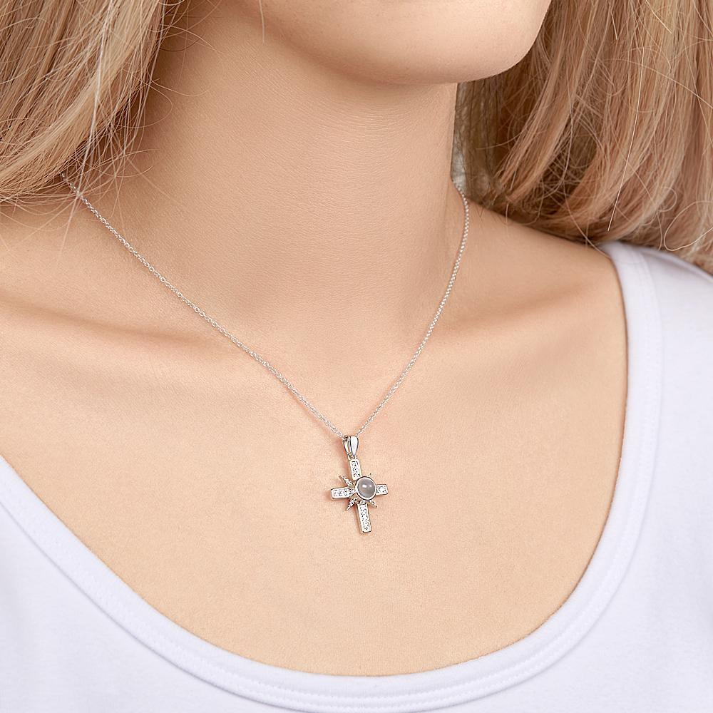 Personalized Cross Photo Projection Necklace Custom Photo Jewelry Gifts for Women - Bestchristmasgifts