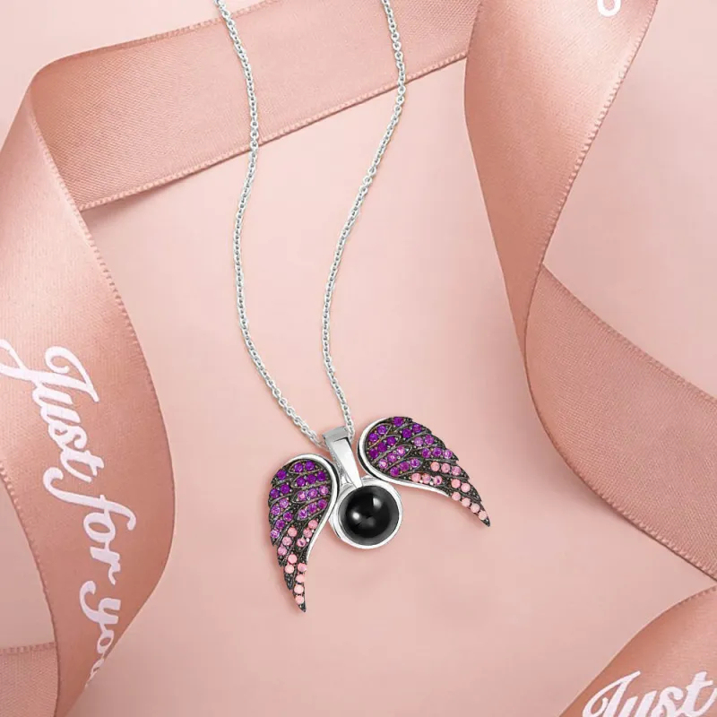 Custom Projection Necklace Wing Heart-shaped Wings Pendant Necklace Gift for Her