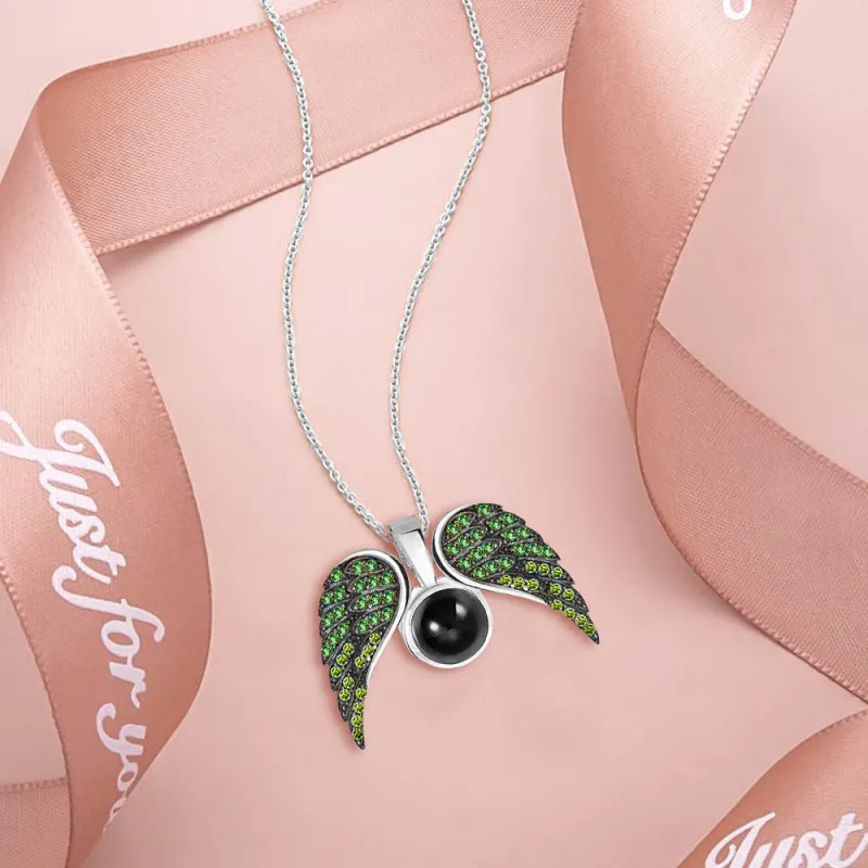 Custom Projection Necklace Wing Heart-shaped Wings Pendant Necklace Gift for Her
