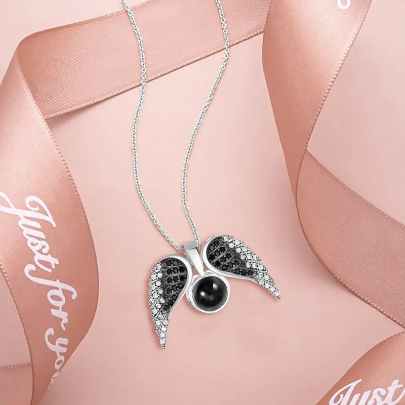 Custom Projection Necklace Wing Heart-shaped Wings Pendant Necklace Gift for Her