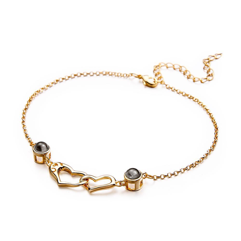 Two Heart Projection Bracelet Personalized Picture Inside Bracelet Keepsake Jewelry Trendy Best Friend Gift - SantaSocks