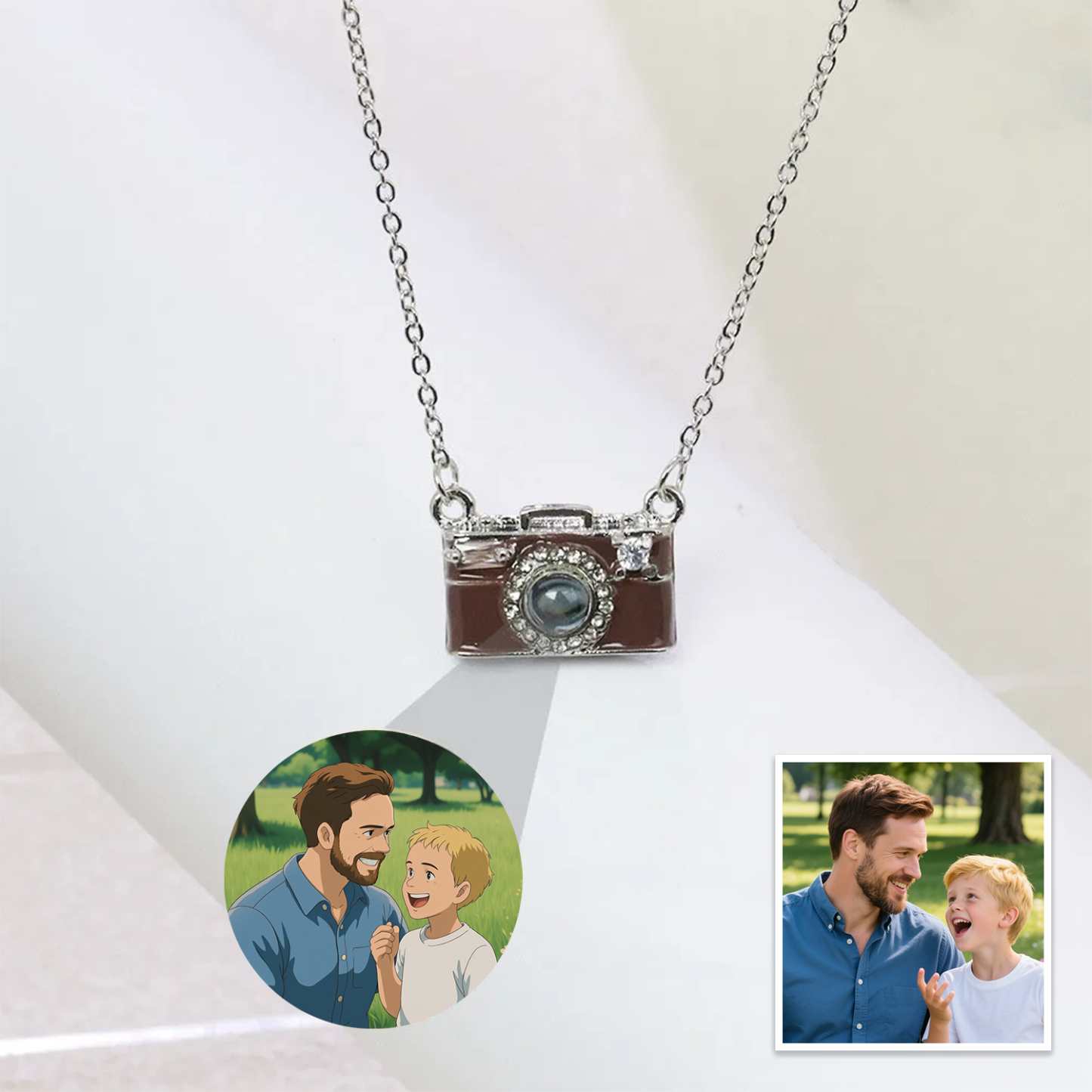 Personalized Photo Necklace Cartoon Style Projection Gem Camera Necklace Anniversary Gifts for Her