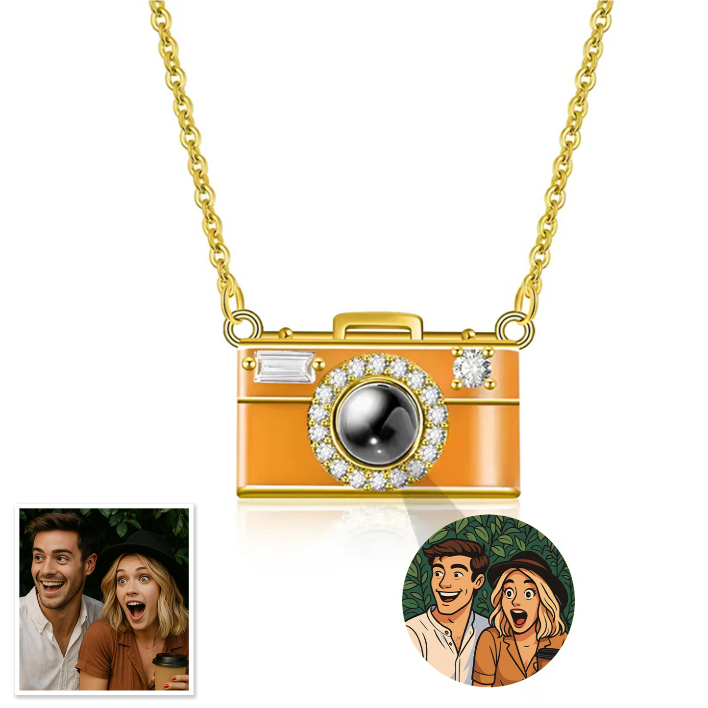 Personalized Photo Necklace Cartoon Style Projection Gem Camera Necklace Anniversary Gifts for Her