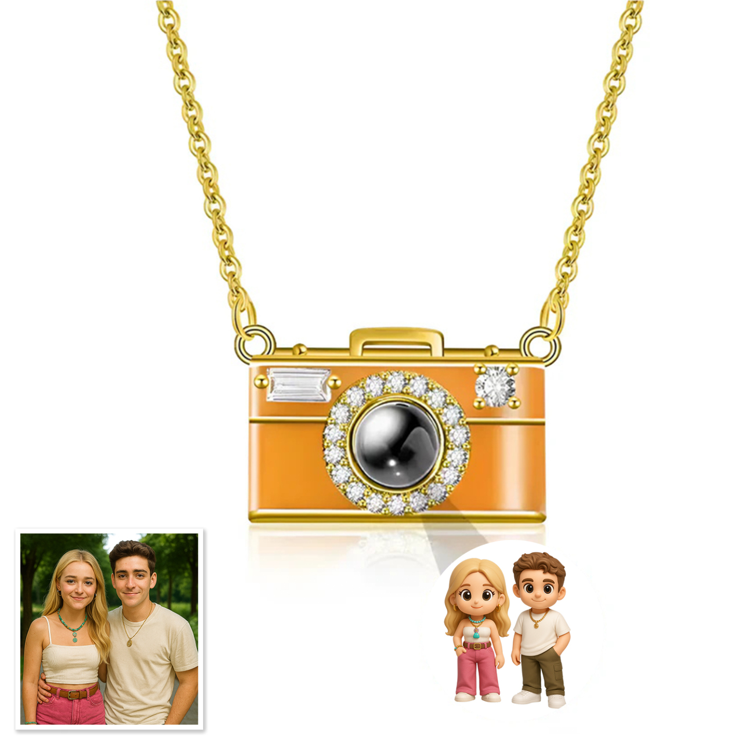 Personalized Photo Necklace Cartoon Style Projection Gem Camera Necklace Anniversary Gifts for Her