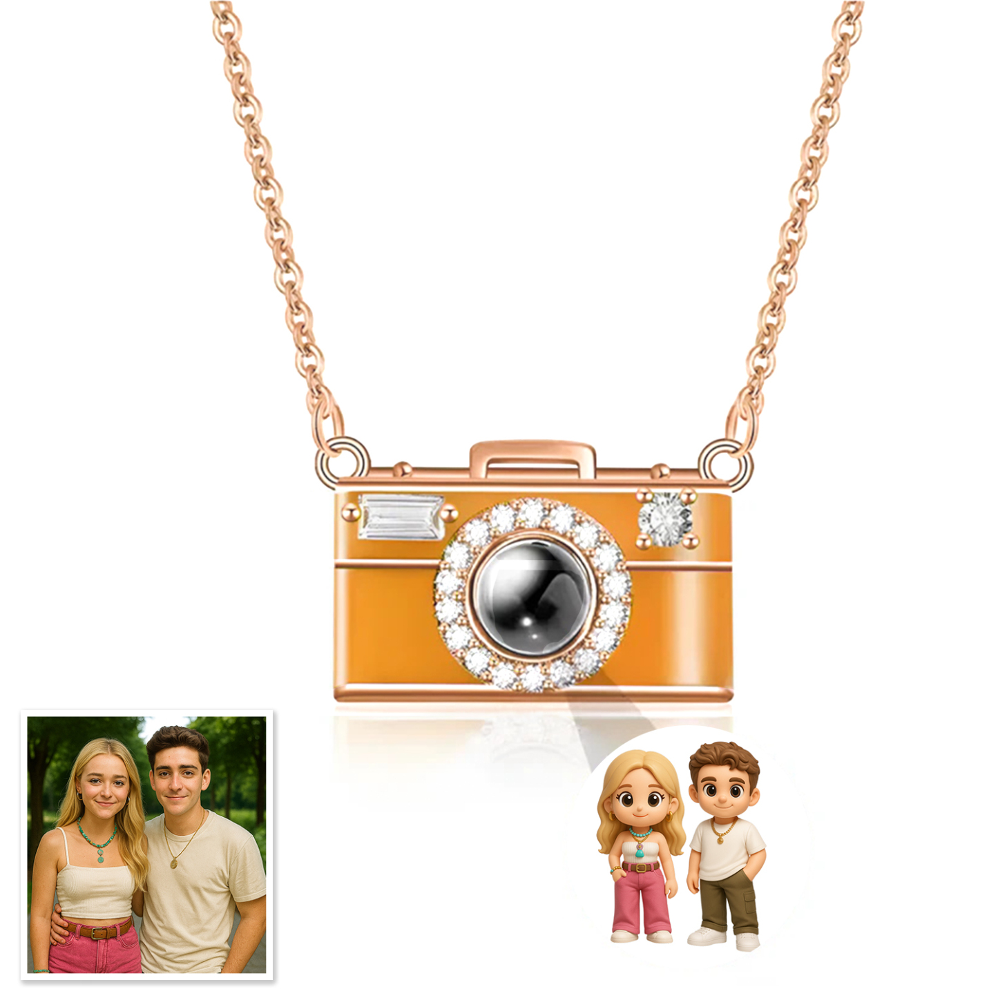 Personalized Photo Necklace Cartoon Style Projection Gem Camera Necklace Anniversary Gifts for Her