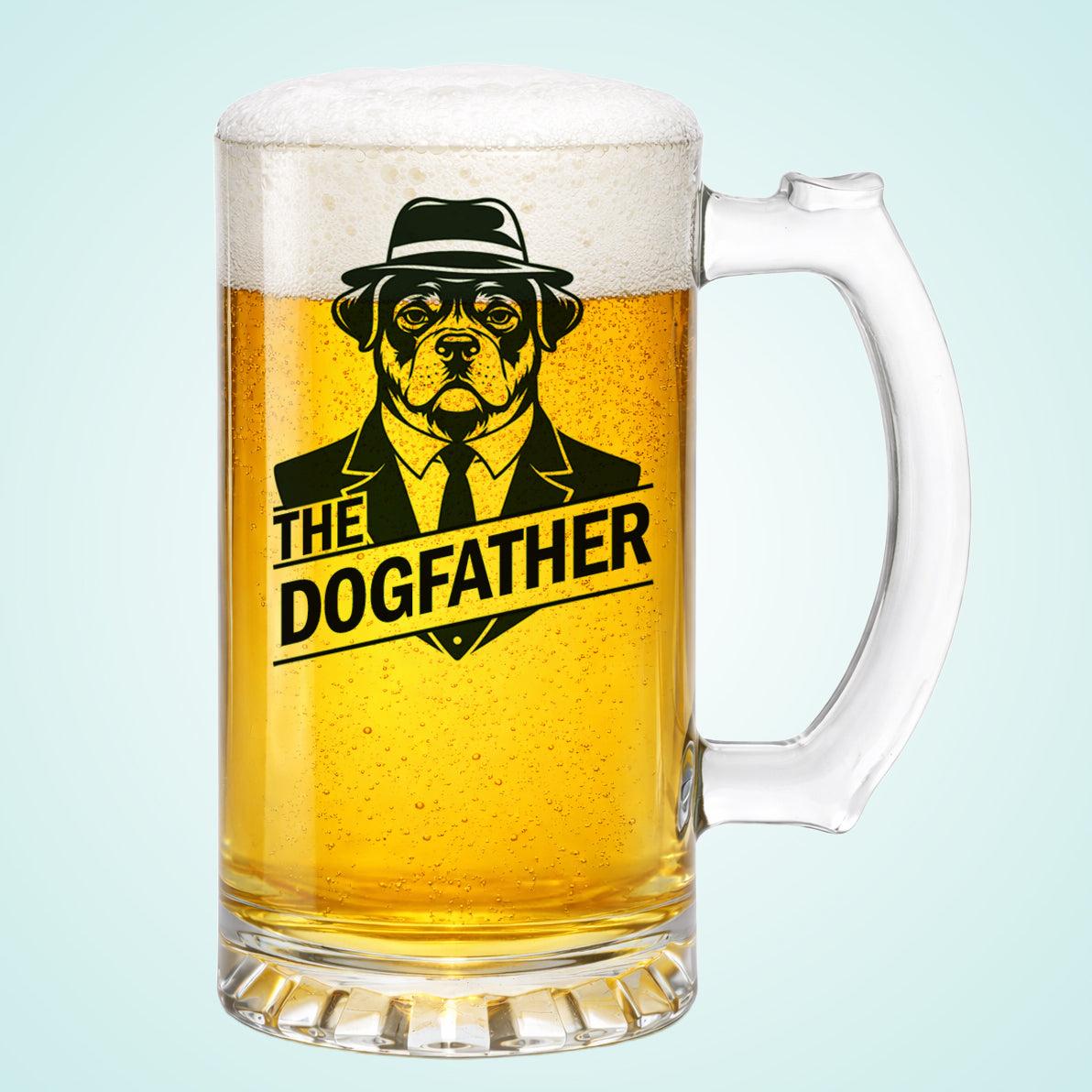The Dogfather Beer Glass, 16oz, Design 1 in Black