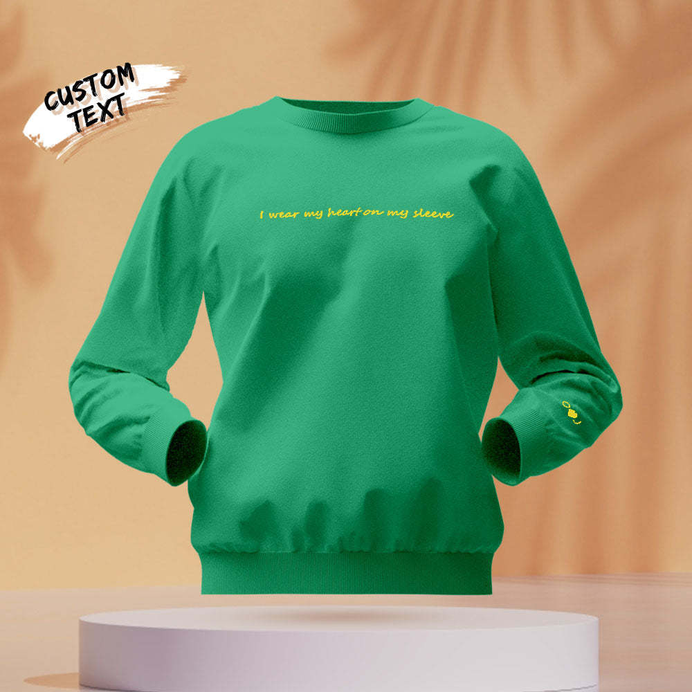 Custom Engraved Hoodie Round Neck Heart On My Sleeve Couple Gifts	 - MyFaceBoxerUK