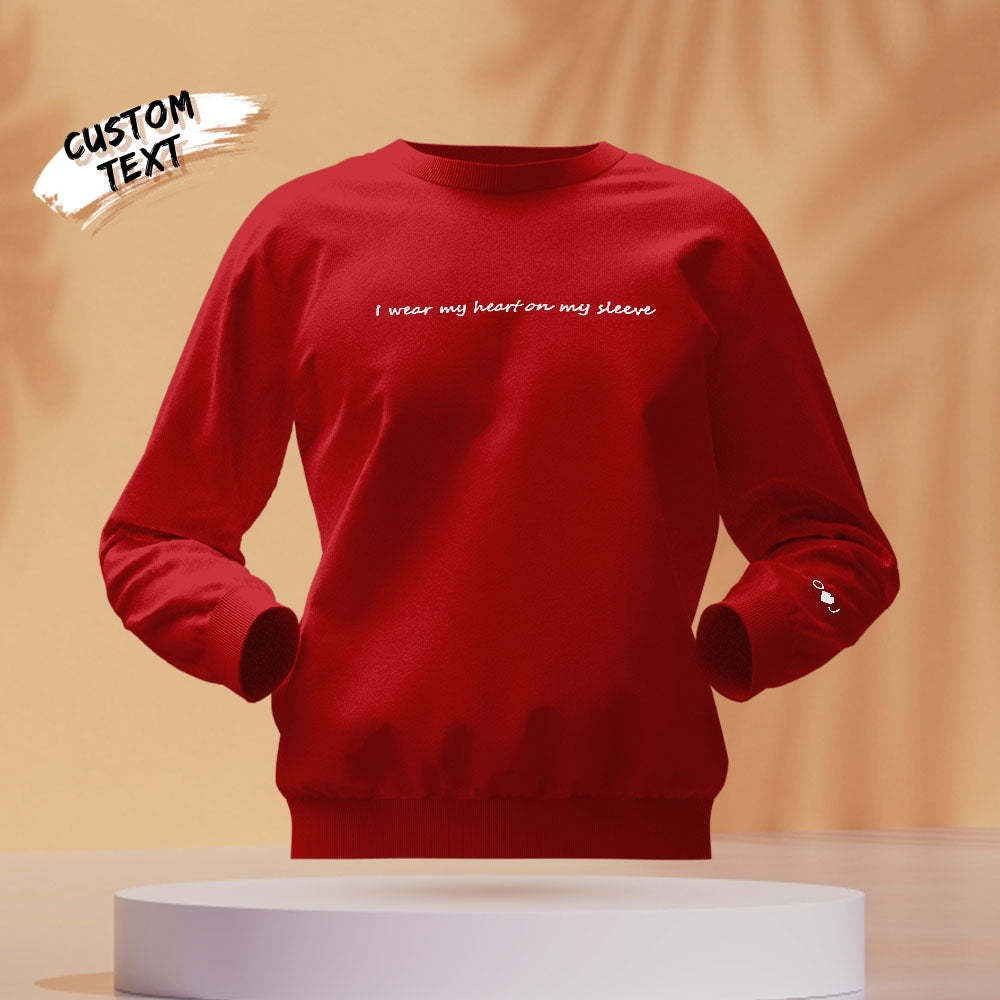 Custom Engraved Hoodie Round Neck Heart On My Sleeve Couple Gifts	 - MyFaceBoxerUK