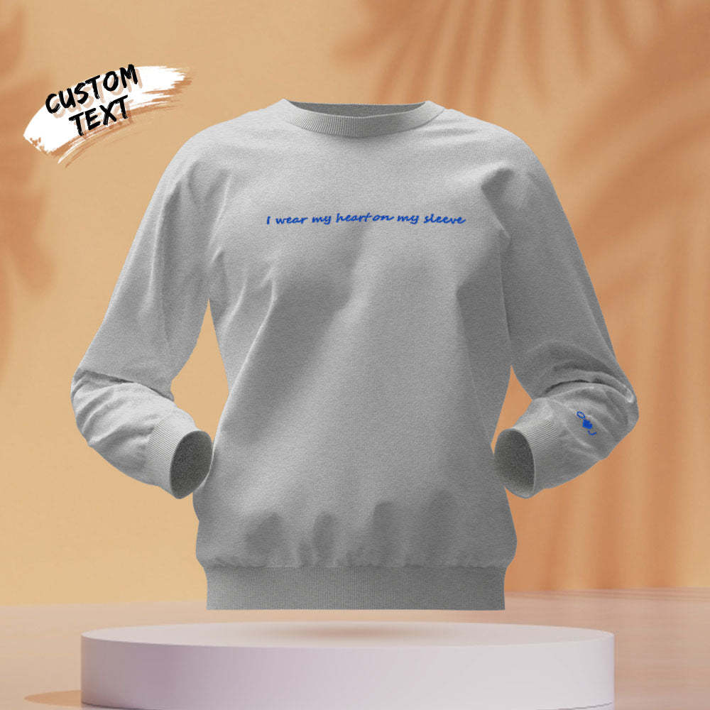 Custom Engraved Hoodie Round Neck Heart On My Sleeve Couple Gifts	 - MyFaceBoxerUK