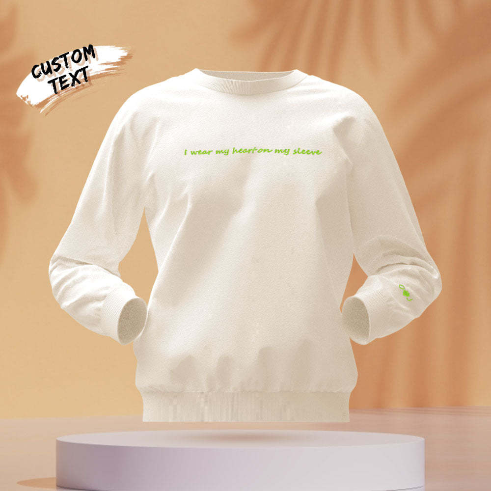 Custom Engraved Hoodie Round Neck Heart On My Sleeve Couple Gifts	 - MyFaceBoxerUK