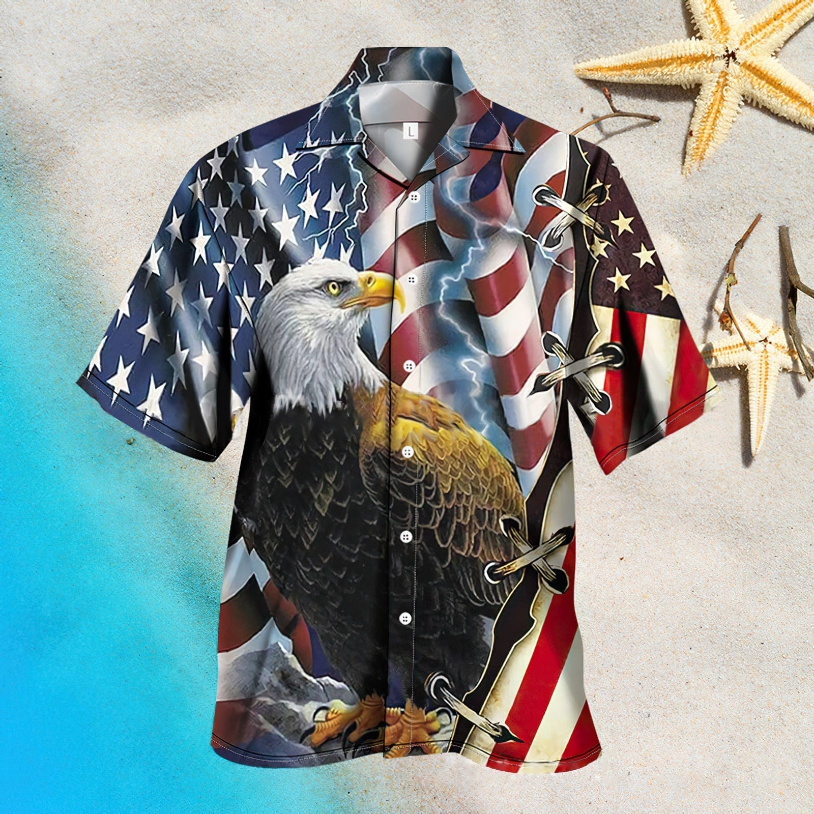Men's Independence Day USA Flag Print Casual Breathable Short Sleeve Hawaiian Shirt