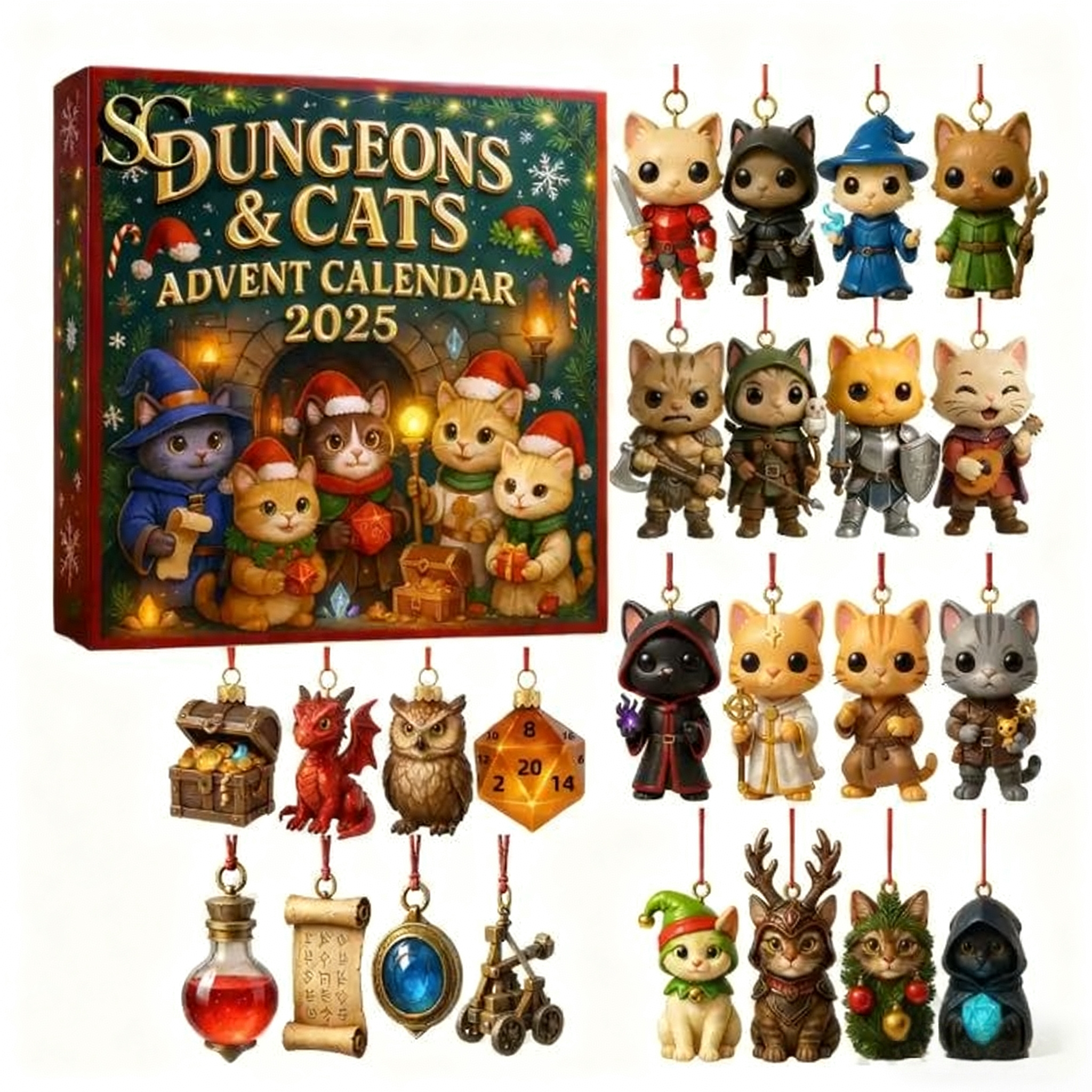 Christmas Cat Countdown Blind Box 24-Day Advent Calendar Surprise for Cat Lovers Cute Kitty Gift Box 2025
