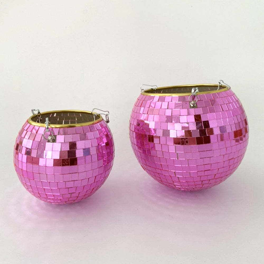 Disco Planter for Indoor Plants Unique Boho Hanging Plant Pots with Mosaic Mirror Tiles - photomoonlamp