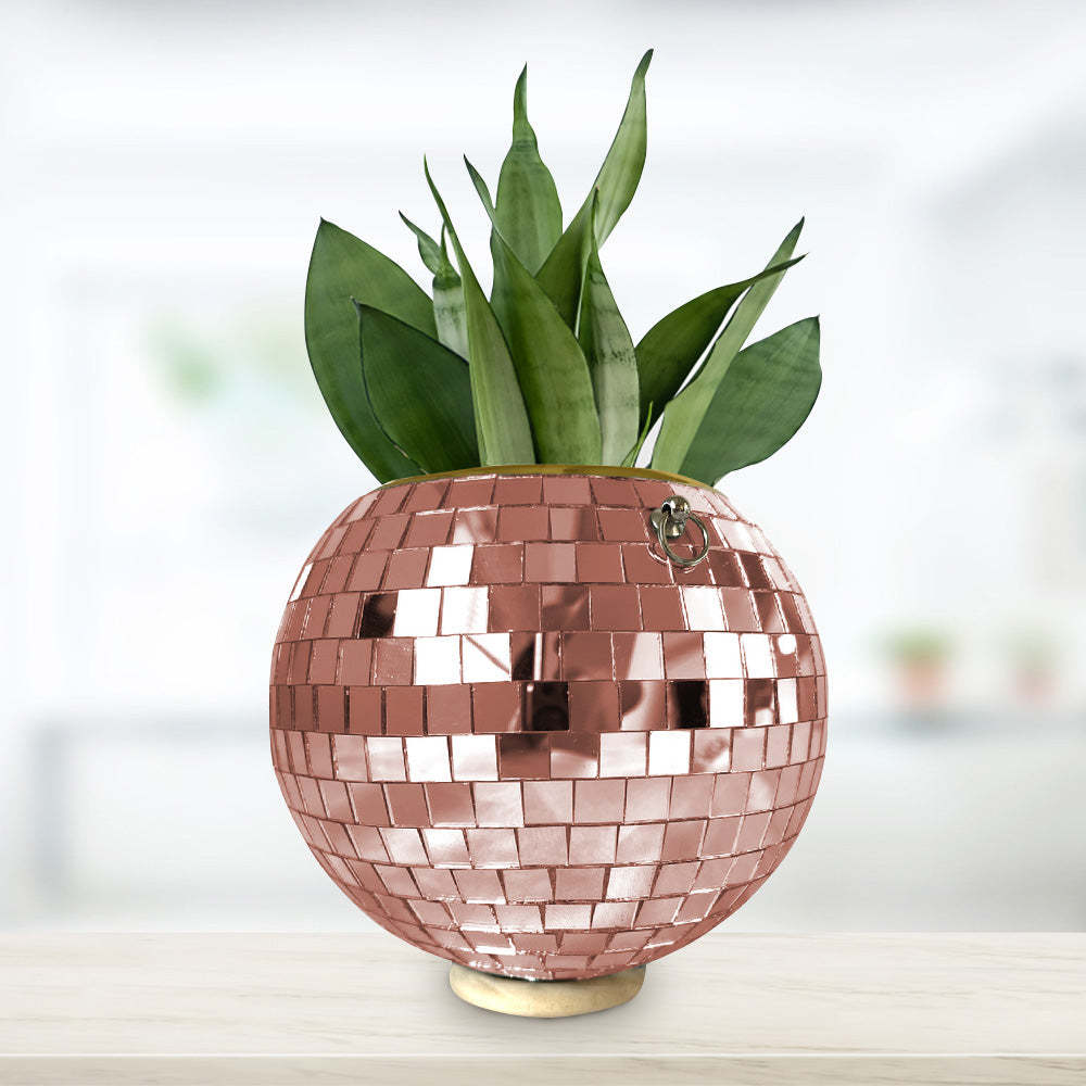 Disco Planter for Indoor Plants Unique Boho Hanging Plant Pots with Mosaic Mirror Tiles - photomoonlamp