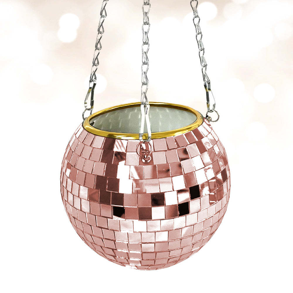 Disco Planter for Indoor Plants Unique Boho Hanging Plant Pots with Mosaic Mirror Tiles - photomoonlamp