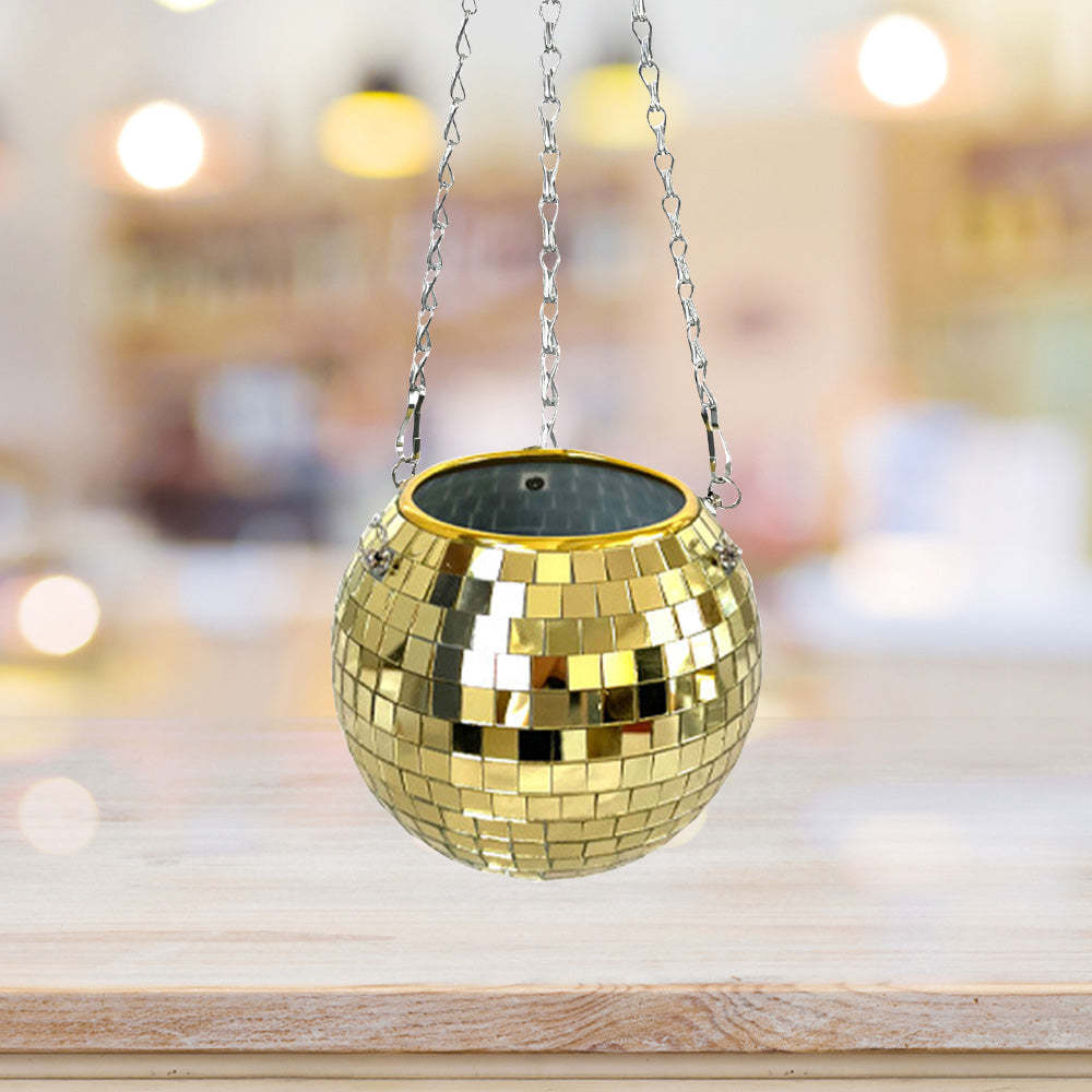 Disco Planter for Indoor Plants Unique Boho Hanging Plant Pots with Mosaic Mirror Tiles - photomoonlamp