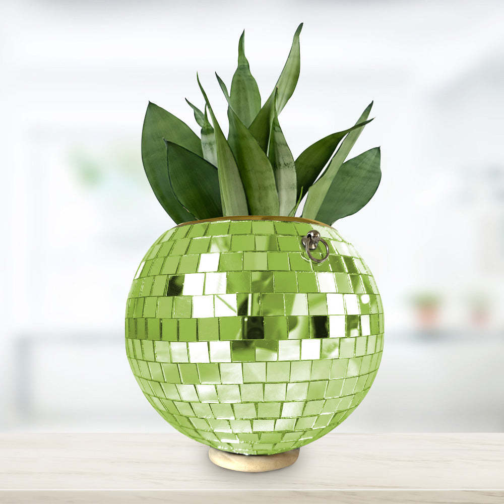Disco Planter for Indoor Plants Unique Boho Hanging Plant Pots with Mosaic Mirror Tiles - photomoonlamp
