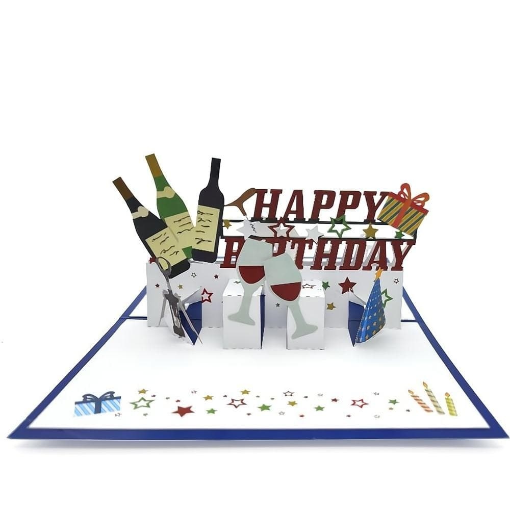Happy Birthday Pop Up Card Wine 3D Pop Up Greeting Card - Giftlab