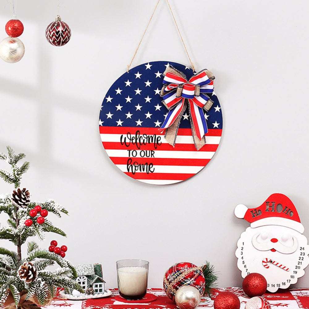 4th of July Welcome Door Sign Independence Day Decorations Front Door Hanger - Bestchristmasgifts