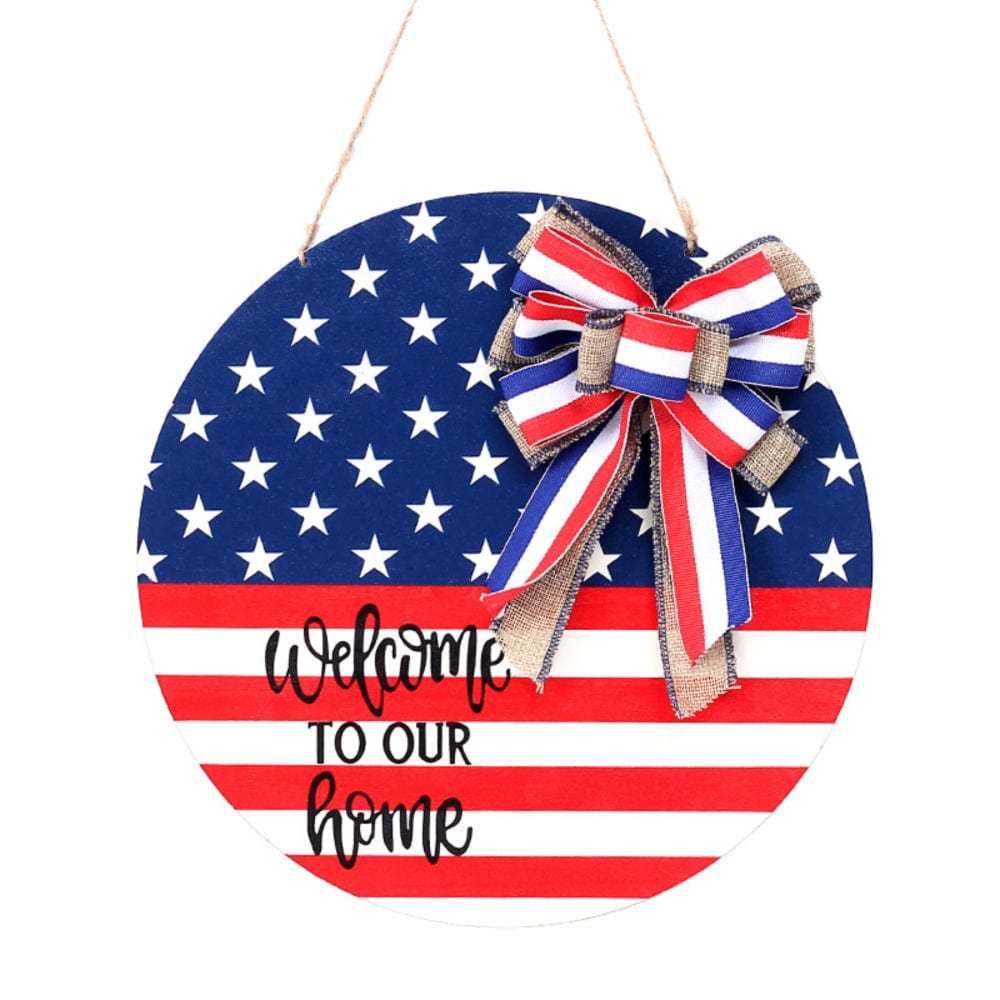 4th of July Welcome Door Sign Independence Day Decorations Front Door Hanger - Bestchristmasgifts