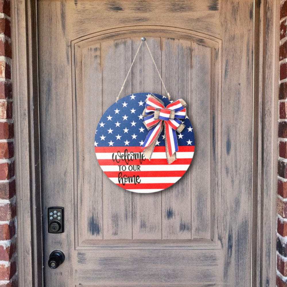 4th of July Welcome Door Sign Independence Day Decorations Front Door Hanger - Bestchristmasgifts