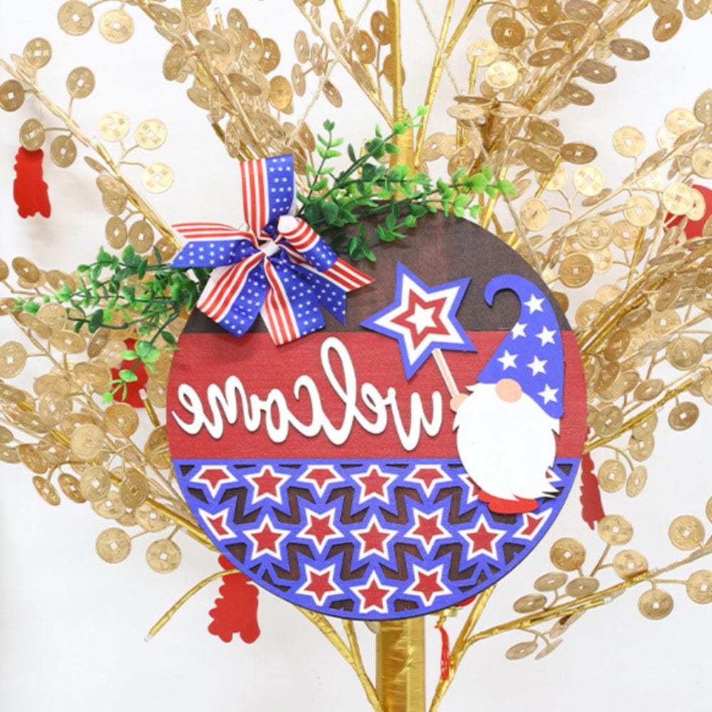 4th of July Pentagram Welcome Door Sign Independence Day Decorations Front Door Hanger - Bestchristmasgifts