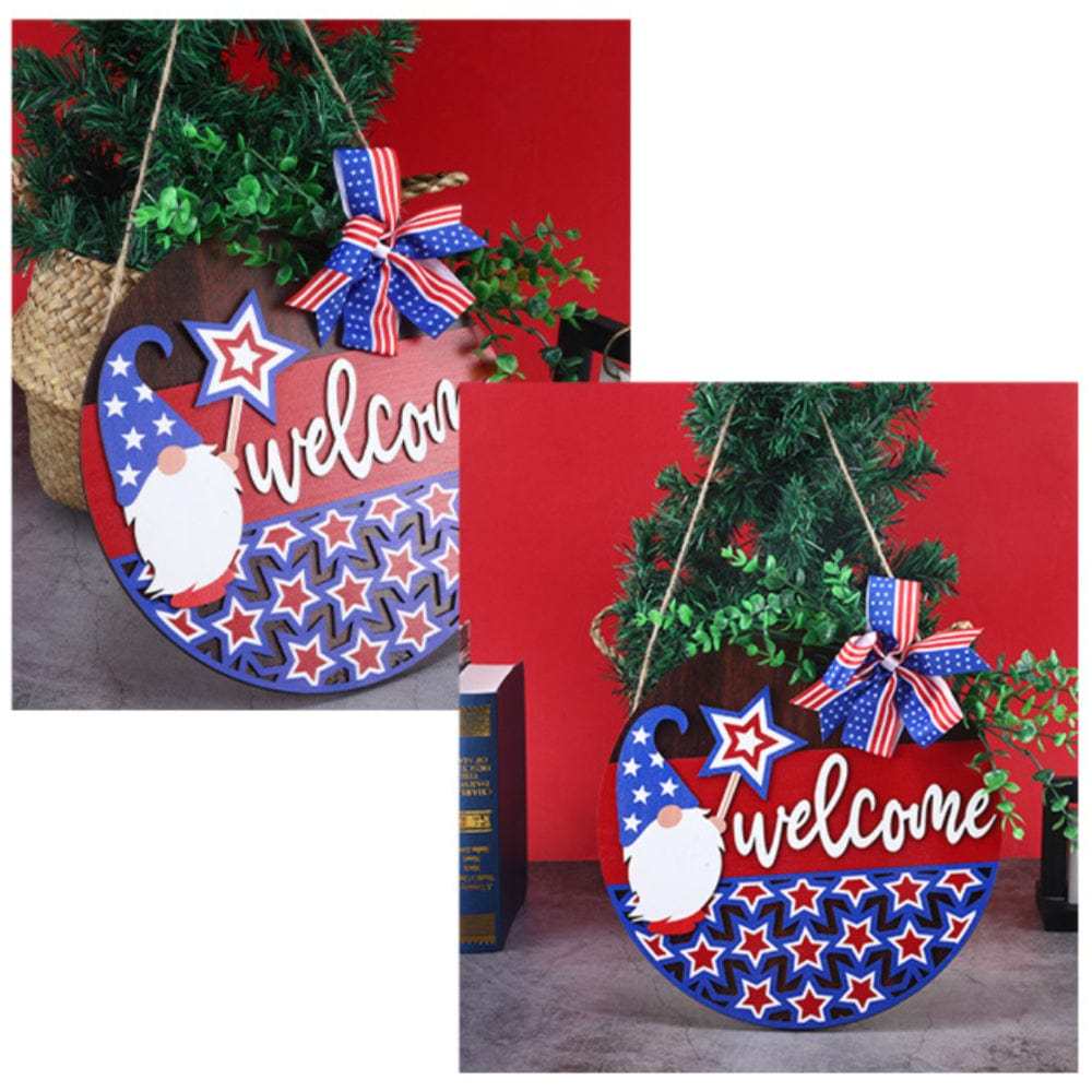 4th of July Pentagram Welcome Door Sign Independence Day Decorations Front Door Hanger - Bestchristmasgifts
