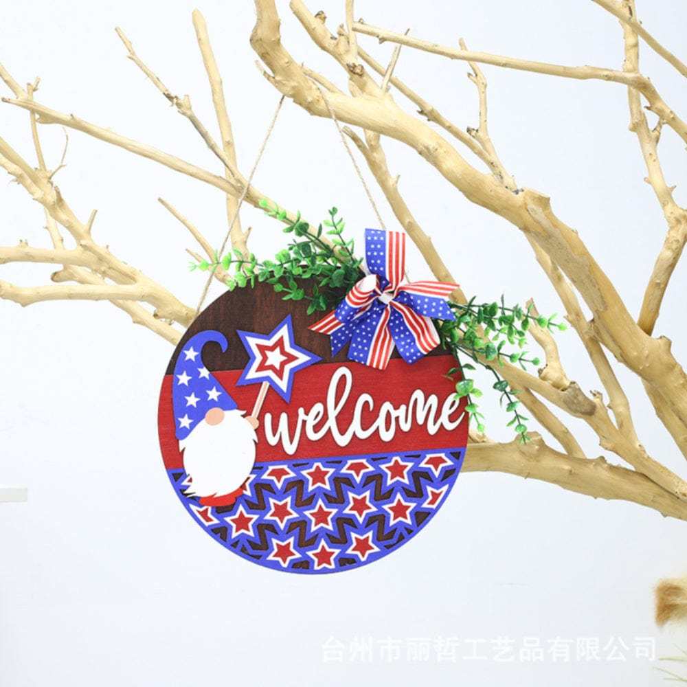 4th of July Pentagram Welcome Door Sign Independence Day Decorations Front Door Hanger - Bestchristmasgifts