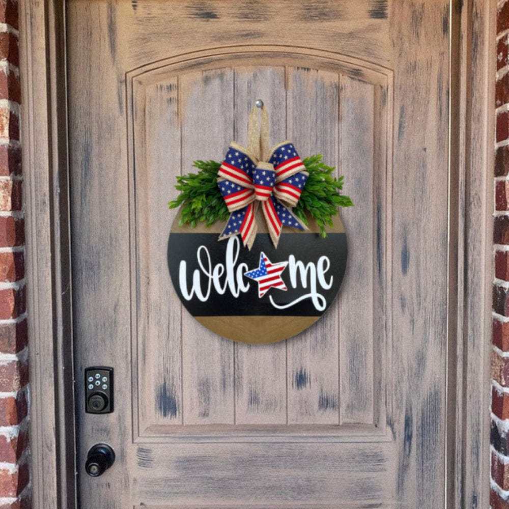4th of July Welcome Door Sign Independence Day Decorations Front Door Decor - Bestchristmasgifts