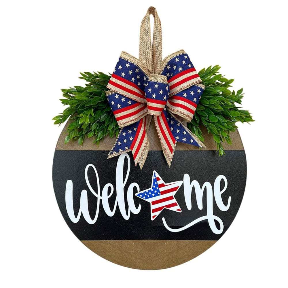 4th of July Welcome Door Sign Independence Day Decorations Front Door Decor - Bestchristmasgifts