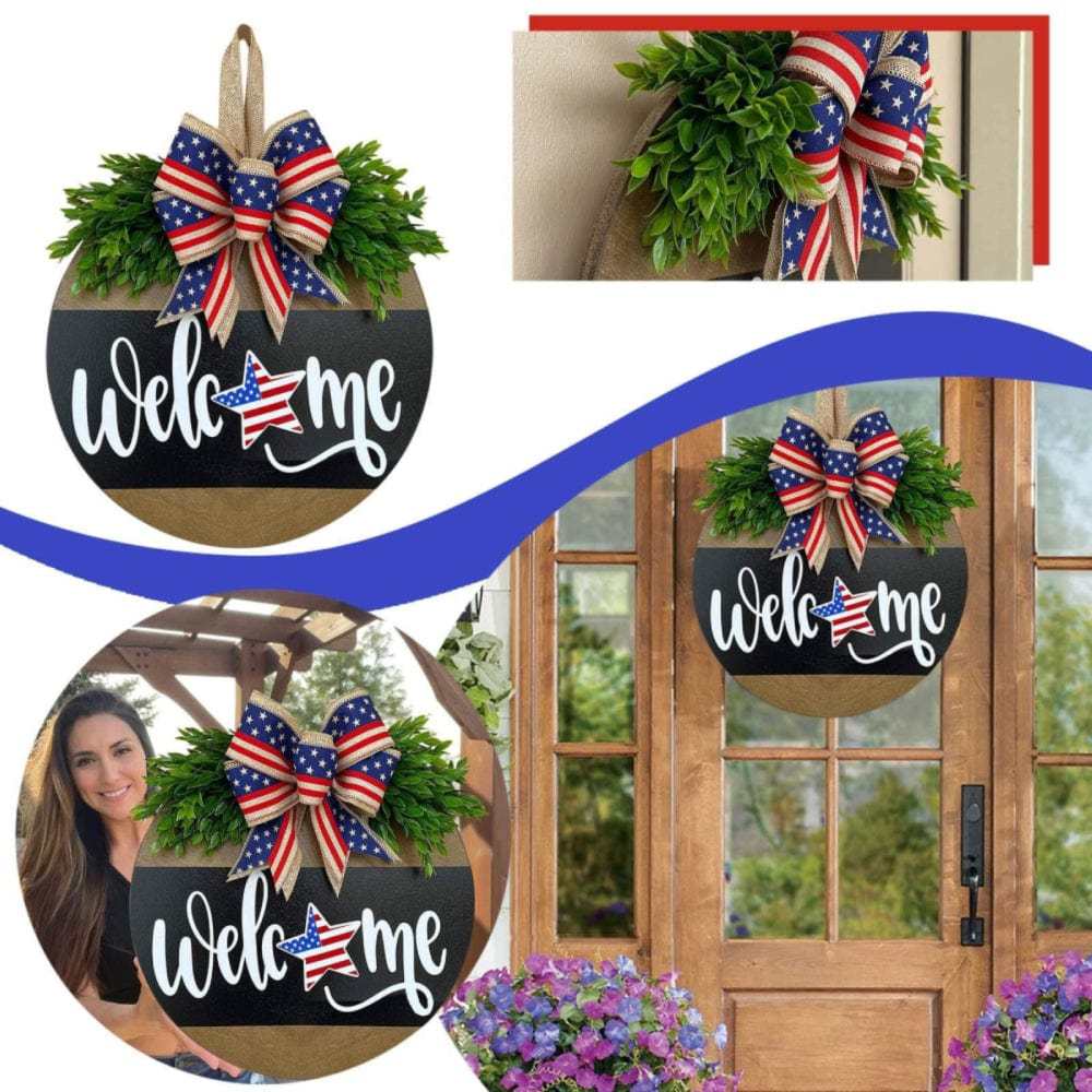 4th of July Welcome Door Sign Independence Day Decorations Front Door Decor - Bestchristmasgifts