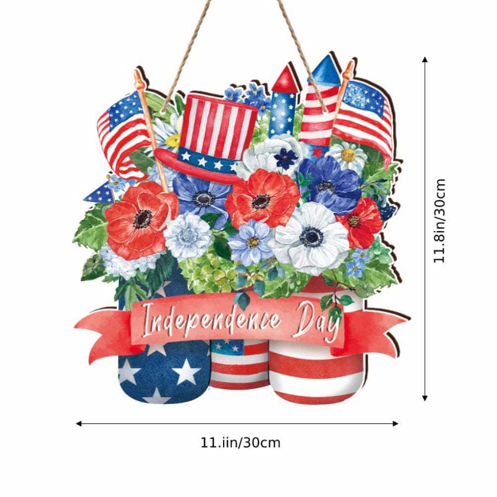 4th of July Flowers Welcome Door Sign Independence Day Decorations Front Door Hanger - Bestchristmasgifts