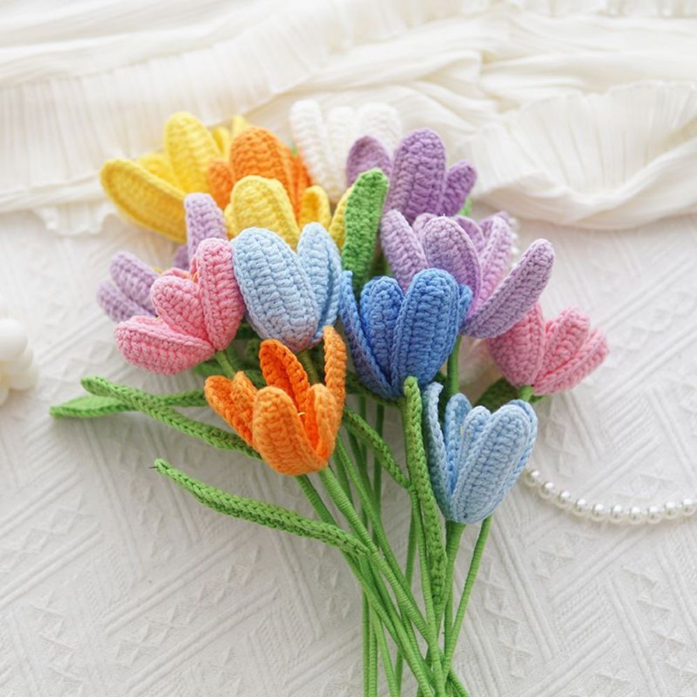 1pc Handmade Knitted Flower Blooming Tulip Crochet Flower Gift for Her - Bestchristmasgifts