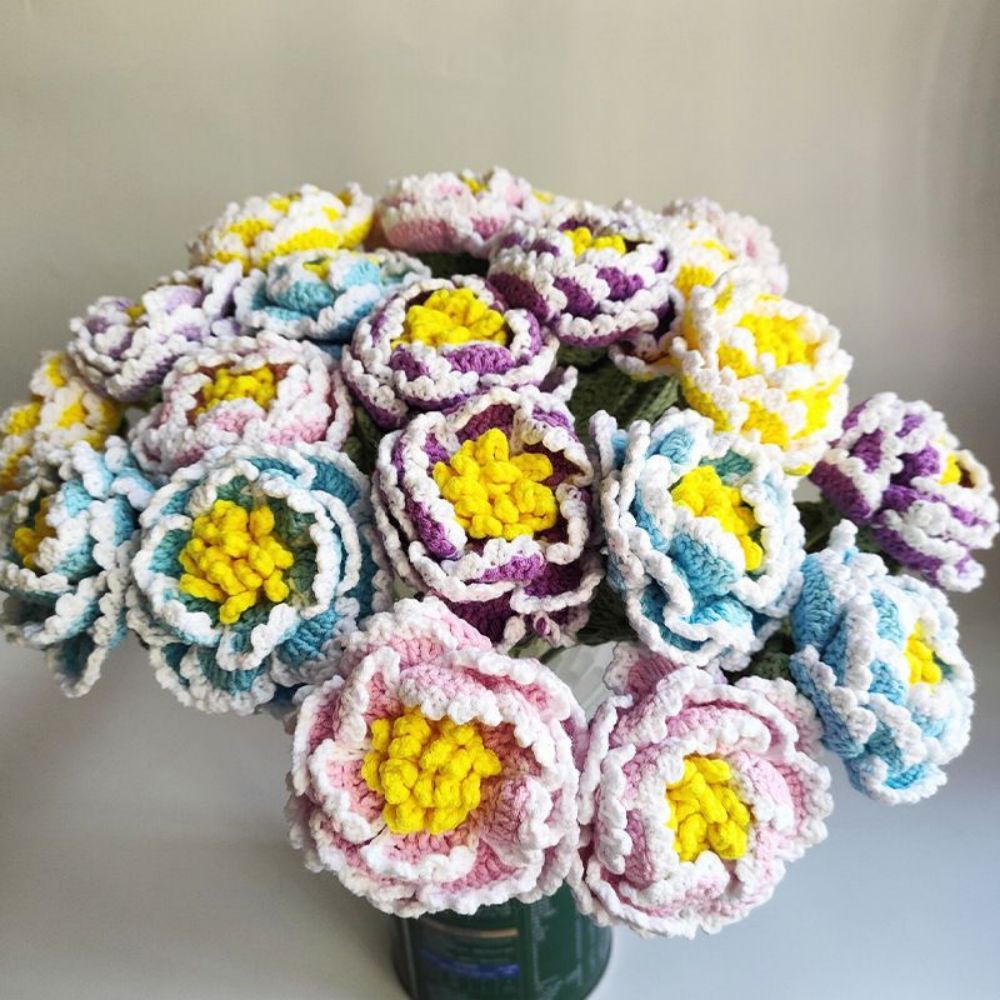1pc Handmade Knitted Flower Peony Crochet Flower Gift for Her - Bestchristmasgifts