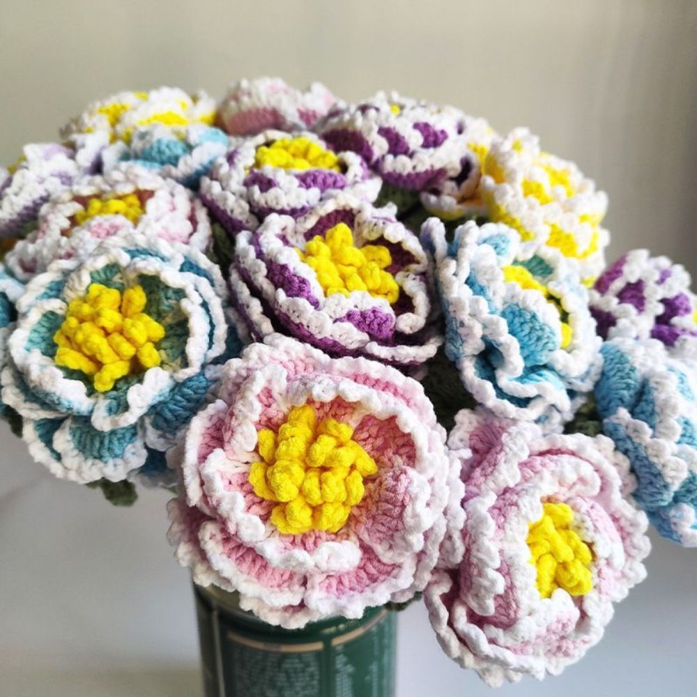 1pc Handmade Knitted Flower Peony Crochet Flower Gift for Her - Bestchristmasgifts