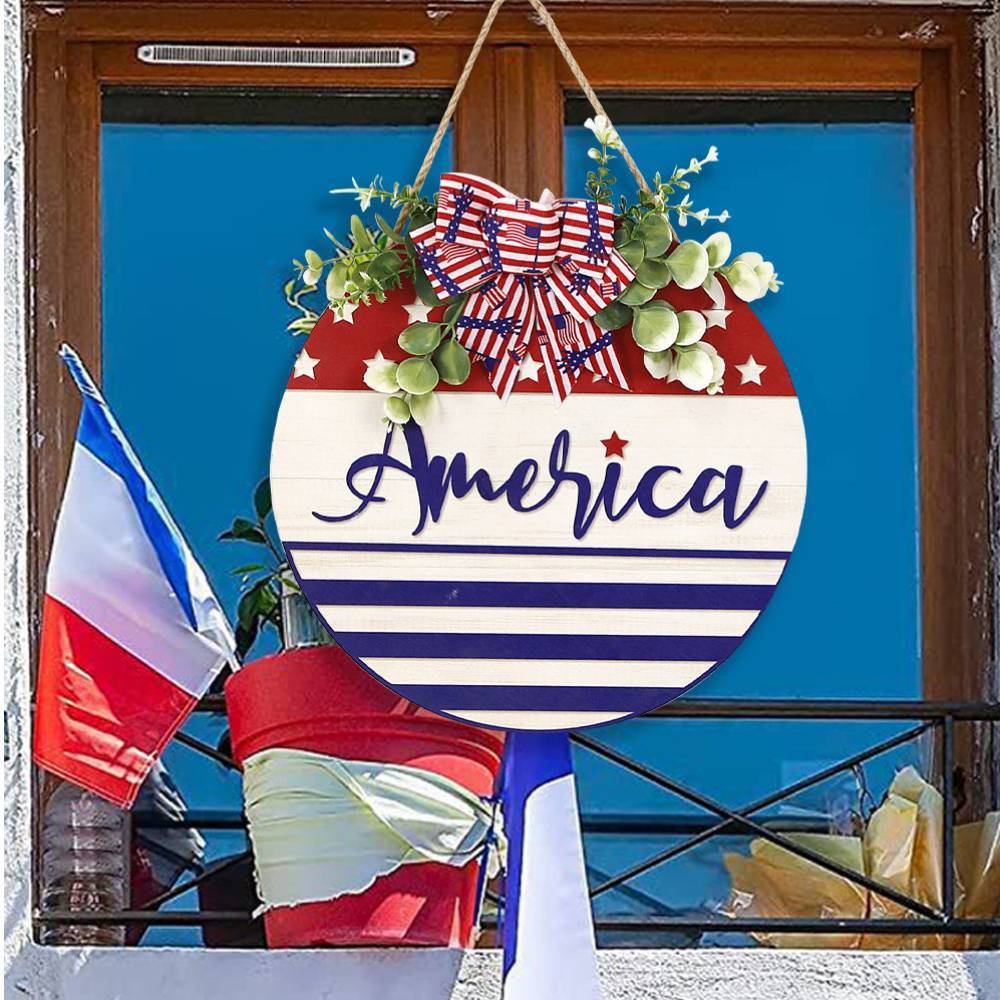 Welcome Door Sign 4th of July Independence Day Decorations Front Door Hanger Gifts - Bestchristmasgifts