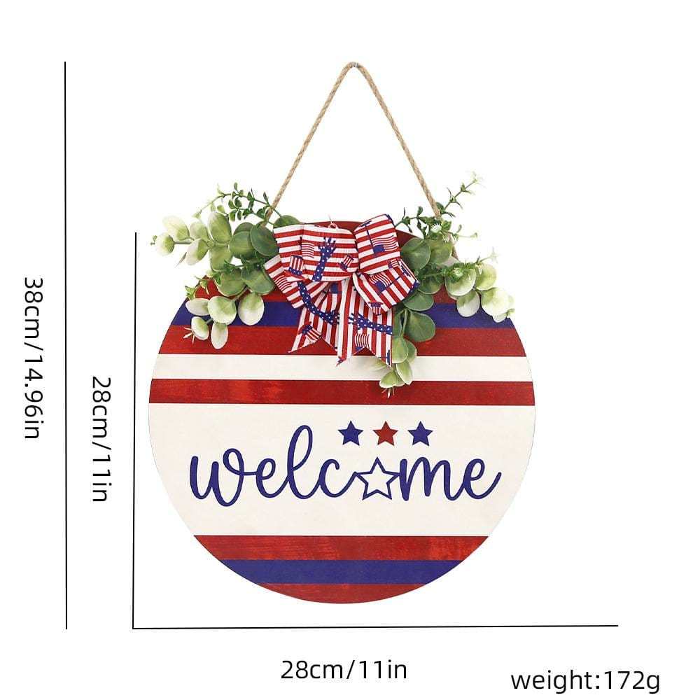 Welcome Door Sign 4th of July Independence Day Decorations Front Door Hanger Gifts - Bestchristmasgifts