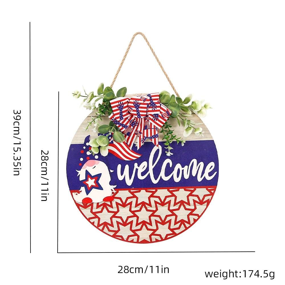 Welcome Door Sign 4th of July Independence Day Decorations Front Door Hanger Gifts - Bestchristmasgifts