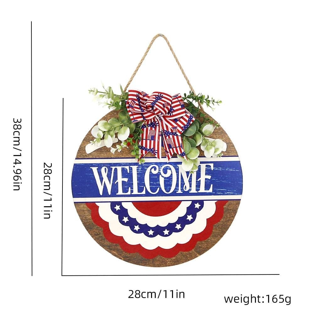 Welcome Door Sign 4th of July Independence Day Decorations Front Door Hanger Gifts - Bestchristmasgifts