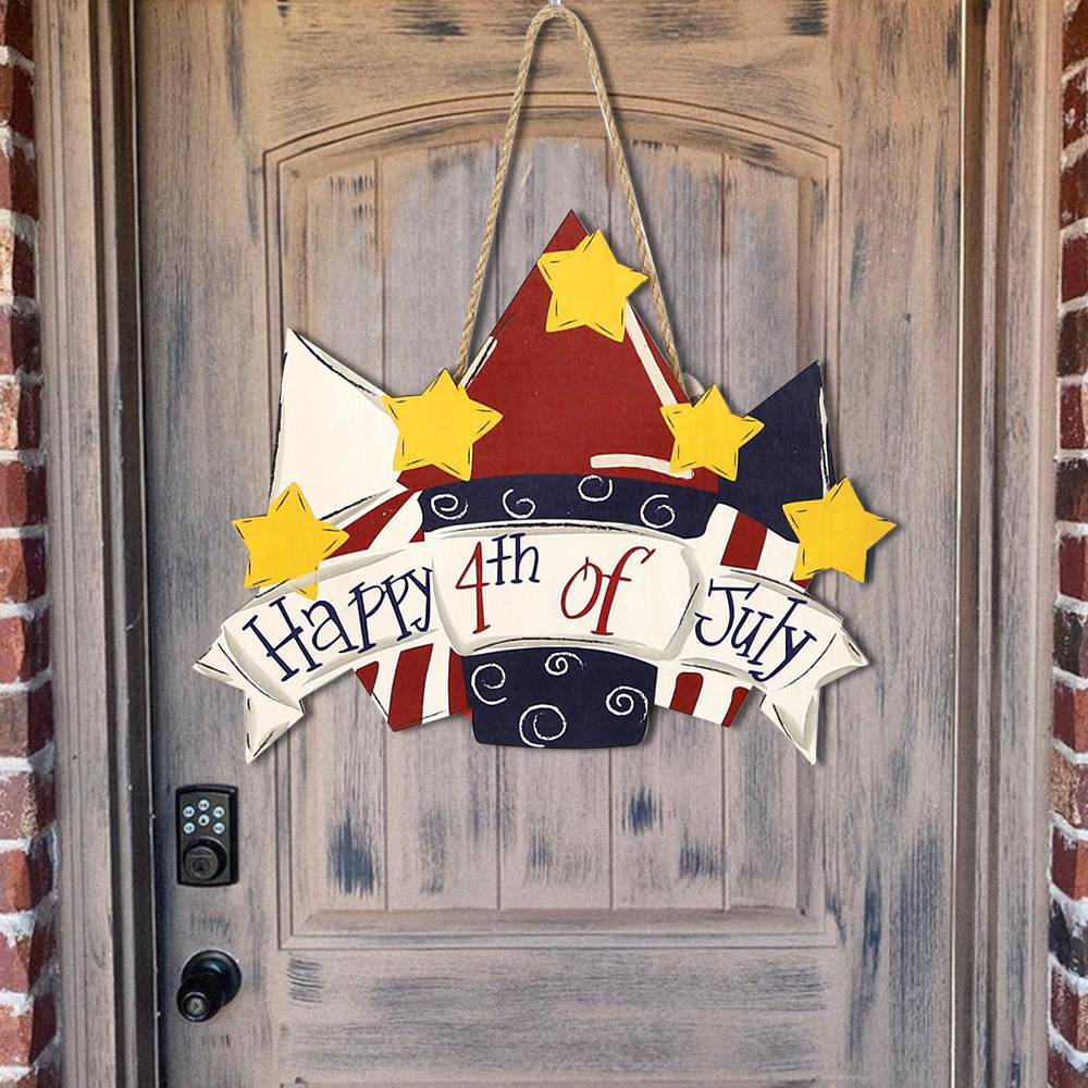 Welcome Door Sign 4th of July Independence Day Decorations Front Door Hanger Gifts - Bestchristmasgifts