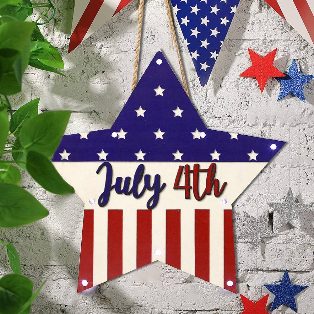 Welcome Door Sign 4th of July Independence Day Decorations Front Door Hanger Gifts - Bestchristmasgifts