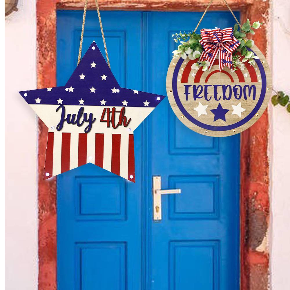 Welcome Door Sign 4th of July Independence Day Decorations Front Door Hanger Gifts - Bestchristmasgifts