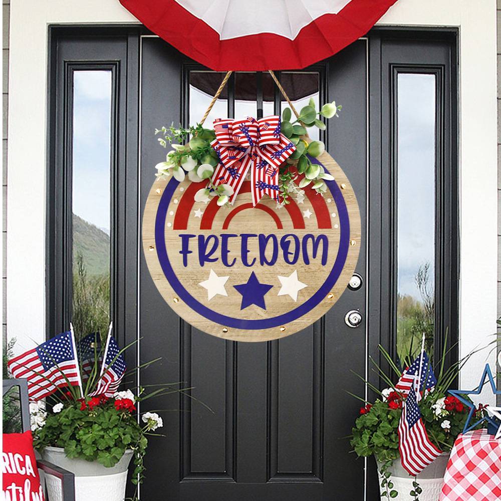 Welcome Door Sign 4th of July Independence Day Decorations Front Door Hanger Gifts - Bestchristmasgifts